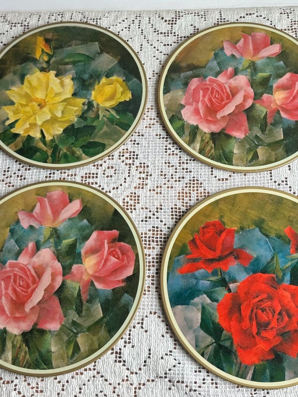 Vintage PJ Redoute Round Rose Placemats Set of 4 Floral Cottagecore Grandmacore